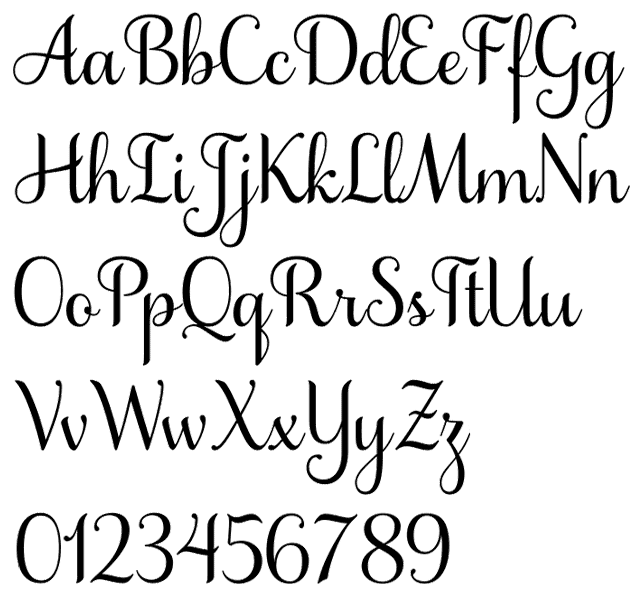 samantha upright font glyphs