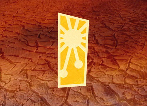 August Sun Wallpaper Preview - Cracked Desert in Reds and Oranges with a Sun Icon