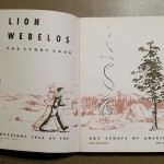 1954 Cub Scout Webelos Handbook Inside Spread Illustration - Two Scouts Camping with Campfire, Tent, and Trees