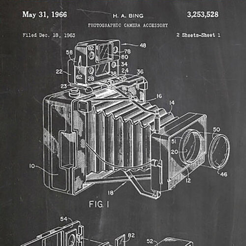 U.S Patent Diagram of a Camera Printed in White on Chalkboard Background - Patent Prints Shop on Etsy