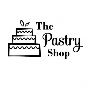 Black and White Logo for The Pastry Shop - Mobile, Alabama - cake with wavy icing, leaf accents, bakery, logo design