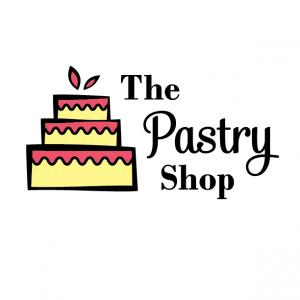 Yellow Cake Red Frosting Variation Logo for The Pastry Shop - Mobile, Alabama - cake with wavy icing, leaf accents, bakery, logo design