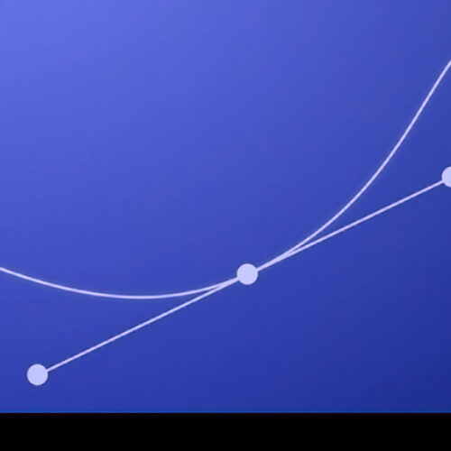 Bezier Curve Point and Control Handles, blue gradient background, white line